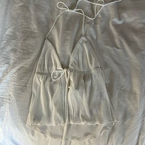 White Tie Front Rubbed Halter Top Size S